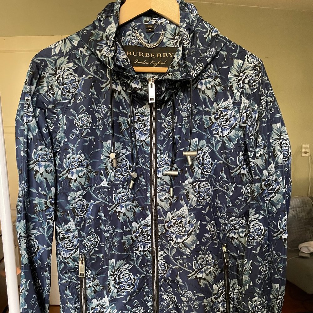 Burberry Men's Blue Hartland Floral Hooded Jacket